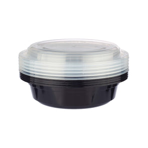 Meal Prep. Black Base Round Heavy Duty Container With Lids 50 Pack (100 Pieces) 48 oz