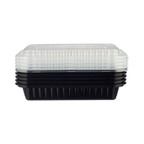 Meal Prep. Black Base Rectangular Heavy Duty Container With Lids 50 Pack (100 Pieces) 12 oz