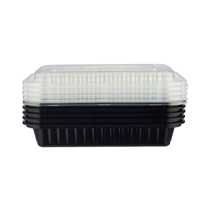 Meal Prep. Black Base Rectangular Heavy Duty Container With Lids 50 Pack (100 Pieces) 12 oz